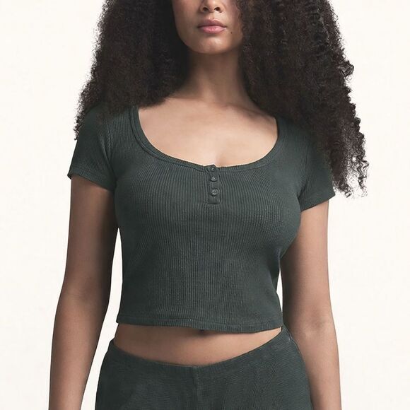 SKIMS Tops - Skims Waffle Spruce Green Short Sleeve Top